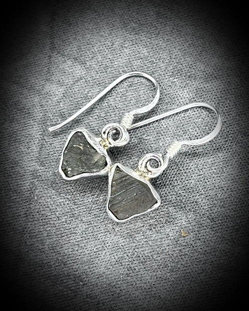 Sterling silver moldavite gemstone cosmic earrings in a dangle drop style for everyday magic. Crystal jewelry gift for her. 