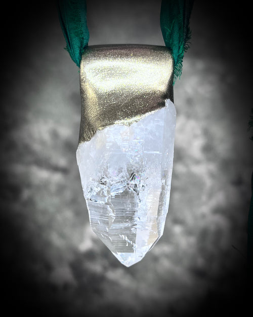 Lemurian Quartz Crystal Natural Gemstone Healing Necklace for her.  Made in the USA gold jewelry holiday gifting chakra healing talisman for spiritual elevation. 