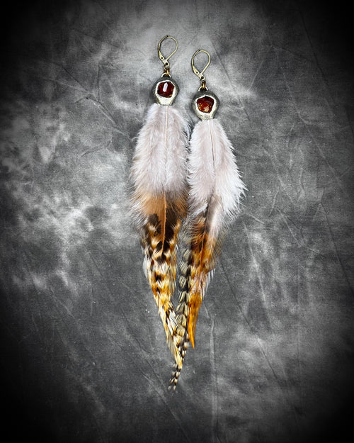 Feather Garnet  Earrings