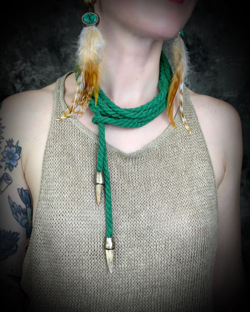 Rope Necklace - Green Antler Versatile Belt Harness or Hat Band Organic Cotton Accessory